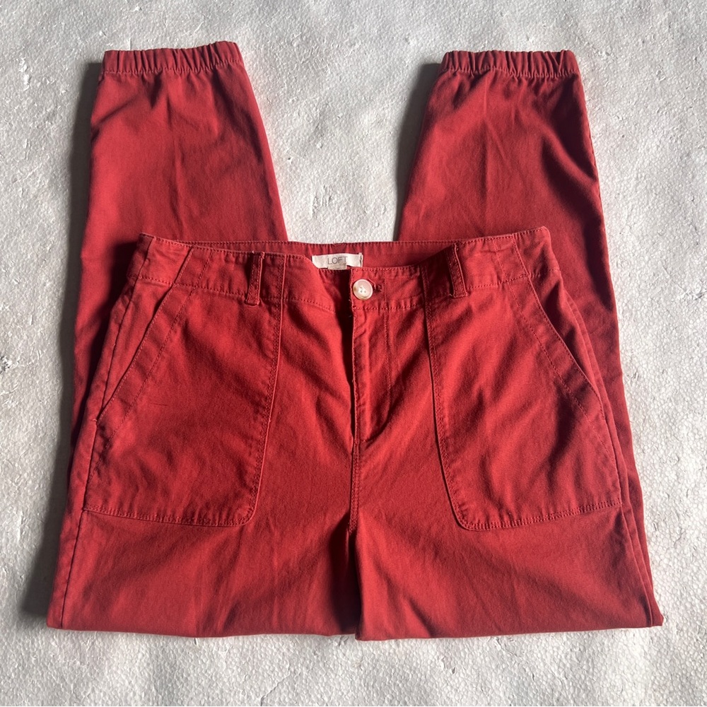 NWOT-Loft Coral Red Cargo Jogger Pants Women’s Size 10-Casual Belted Style